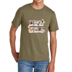 Disney Mickey and Pals Army Green Graphic T-Shirt with Cartoon Characters